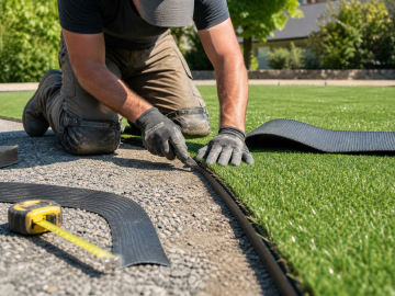 Synthetic turf installation - turf edging installation in progress